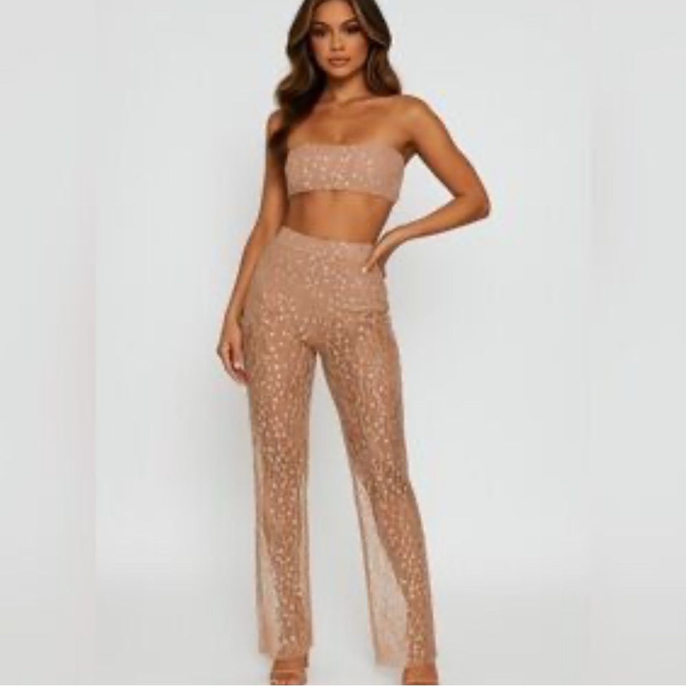 White Fox Boutique Tan Lace Jumpsuit